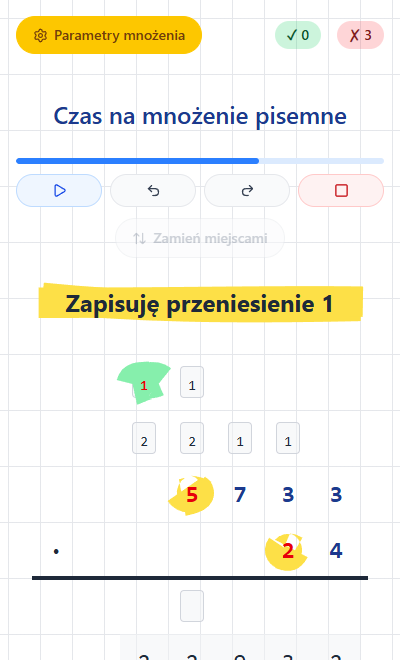 Mnożenie pisemne 58 × 47 z wierszami cząstkowymi